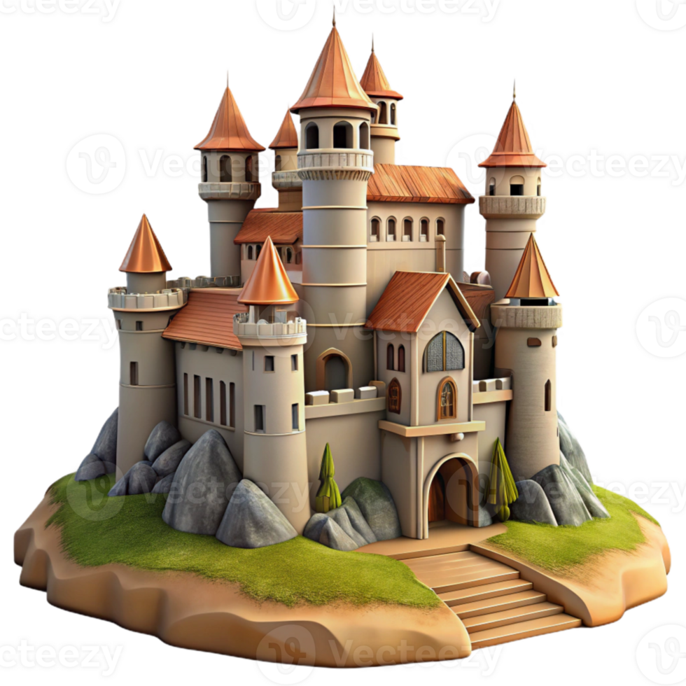 dramatic vintage Castle on Hilltop Medieval Architecture Cutout premium png