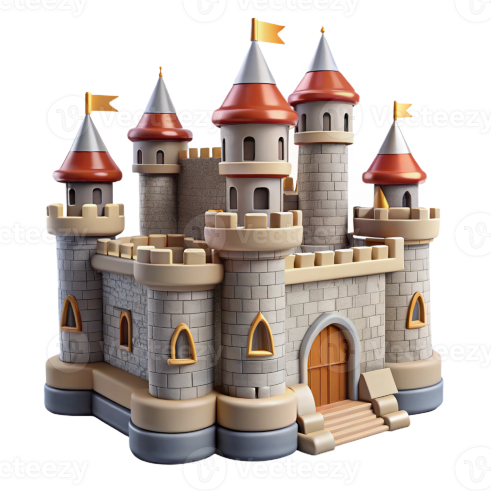 stunning modern Castle Stone Walls Turrets Flags Transparent Background high quality png