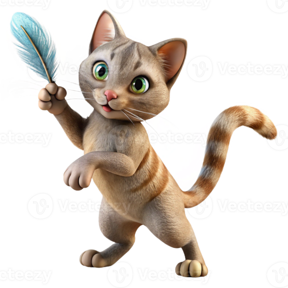 elegant creative Cat Playing with Feather Toy Cutout 4K png