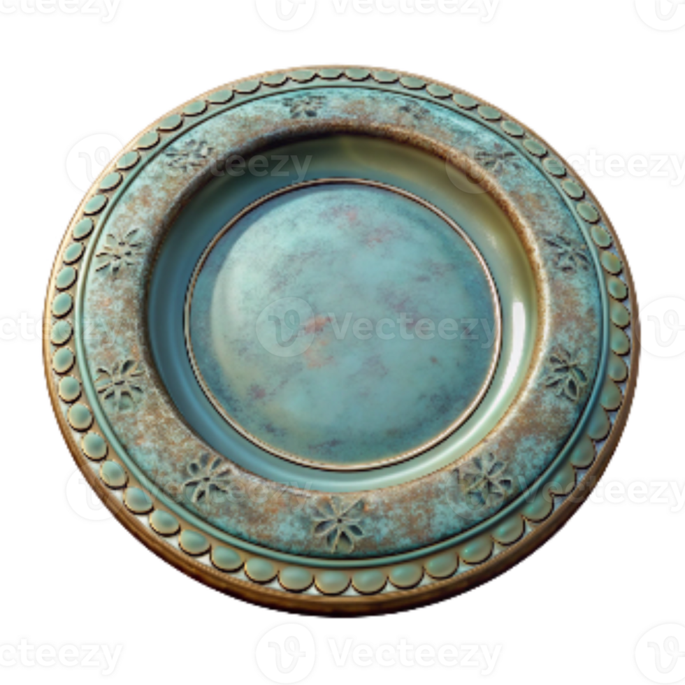 vibrant rustic Ceramic Plate with Hand Painted Border Isolated detailed png