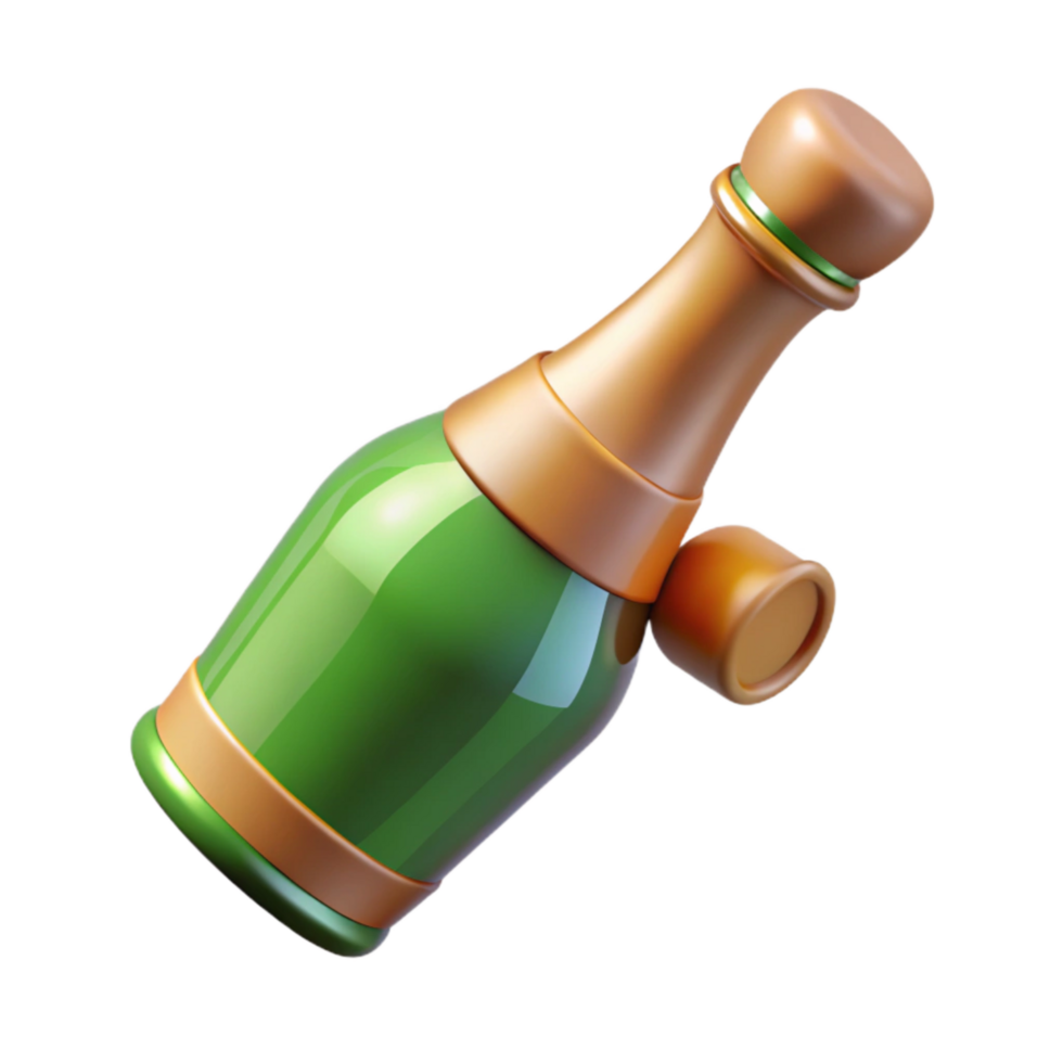 extraordinary minimalist Champagne Bottle with Cork Popping Isolated Element detailed png