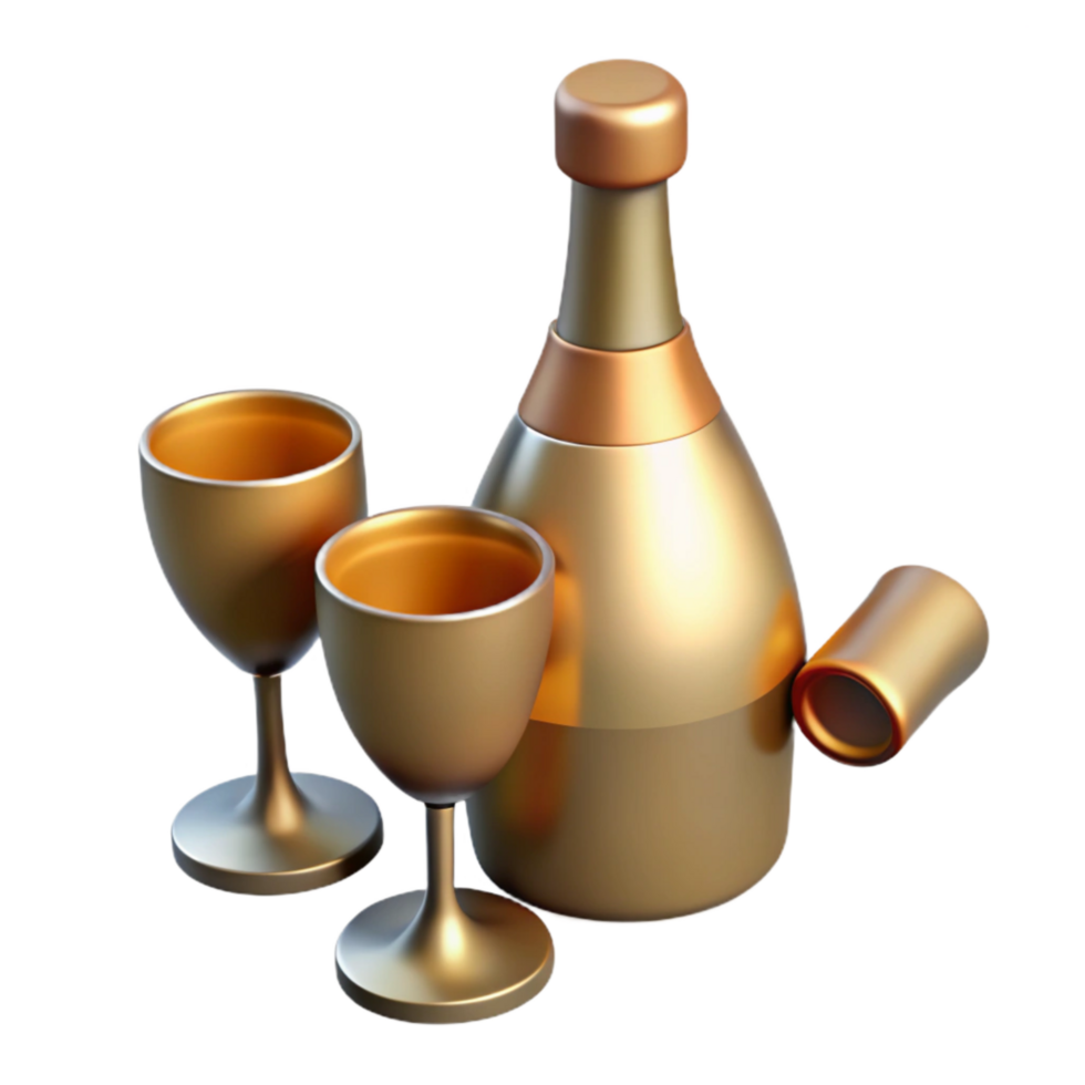 dramatic creative Champagne Bottle with Two Glasses Isolated original png