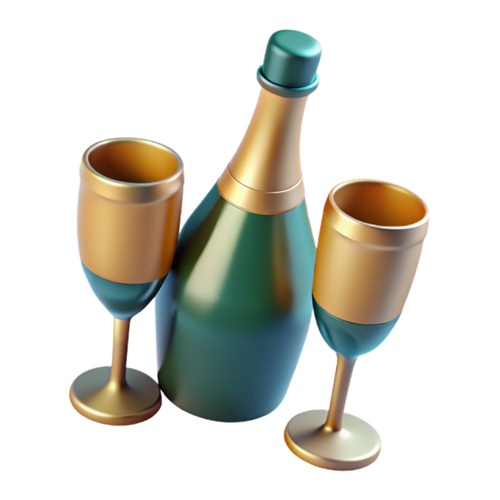 impressive modern Champagne Bottle with Two Glasses Isolated high quality png