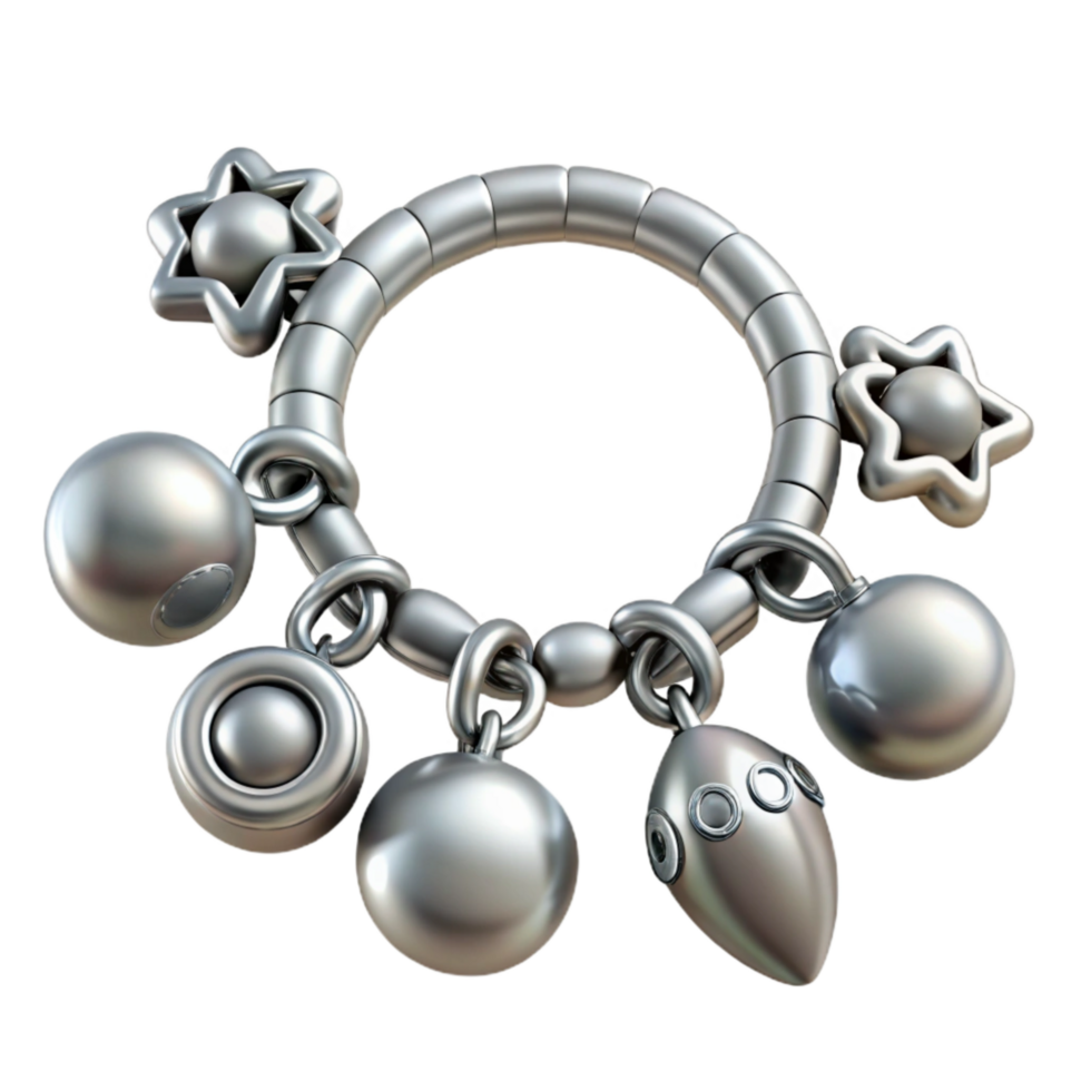 serene abstract Charm Bracelet Silver with Dangle Charms Isolated 4K png