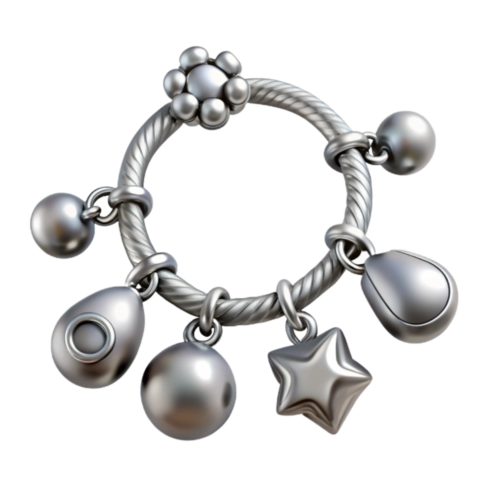 vibrant abstract Charm Bracelet Silver with Dangle Charms Isolated original png