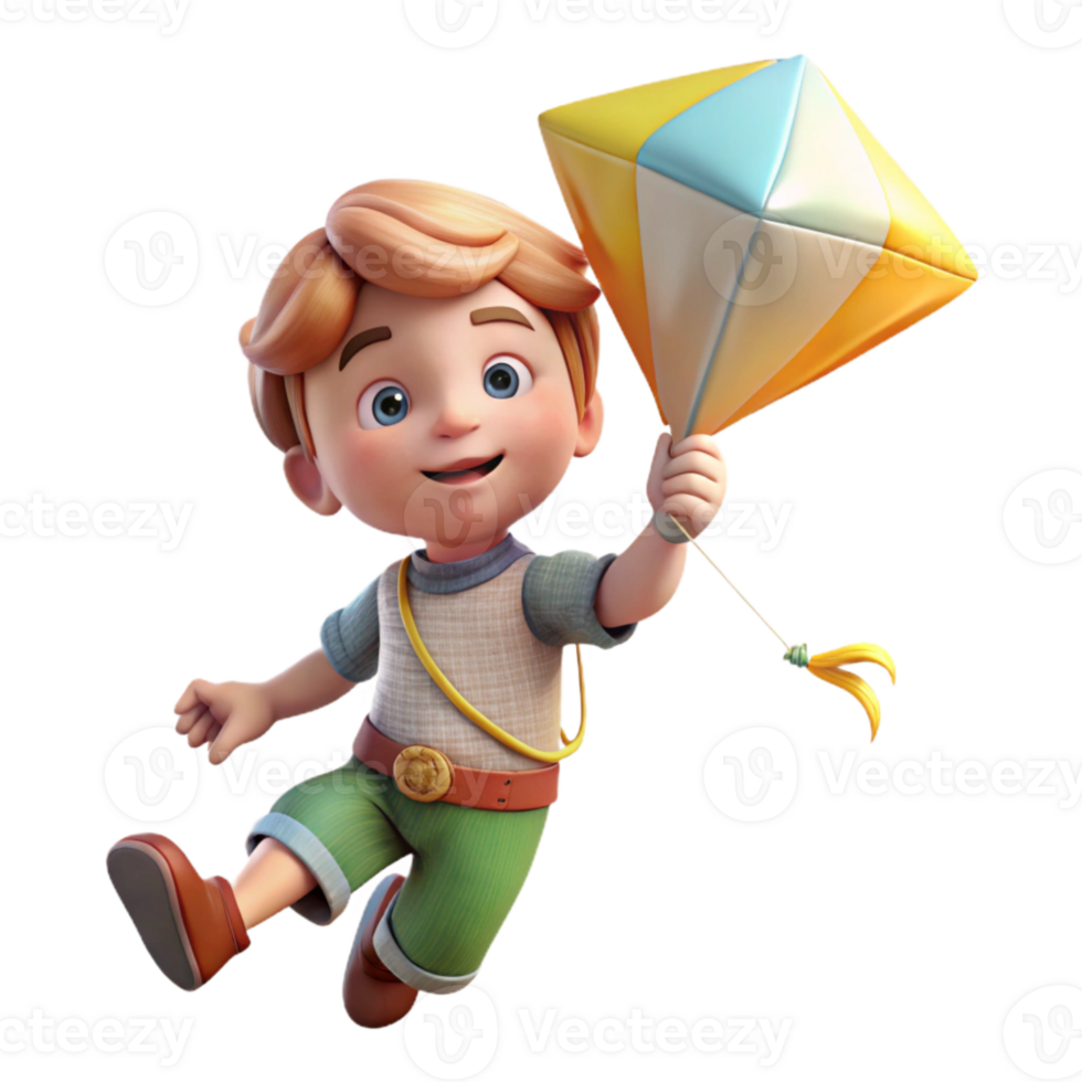 magnificent classic Child Flying Kite Sunny Sky Isolated 4K png