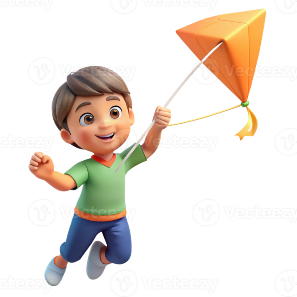 elegant rustic Child Flying Kite Sunny Sky Isolated exclusive png