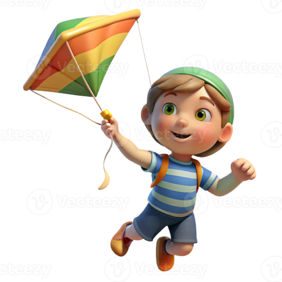 serene minimalist Child Flying Kite Sunny Sky Isolated detailed png