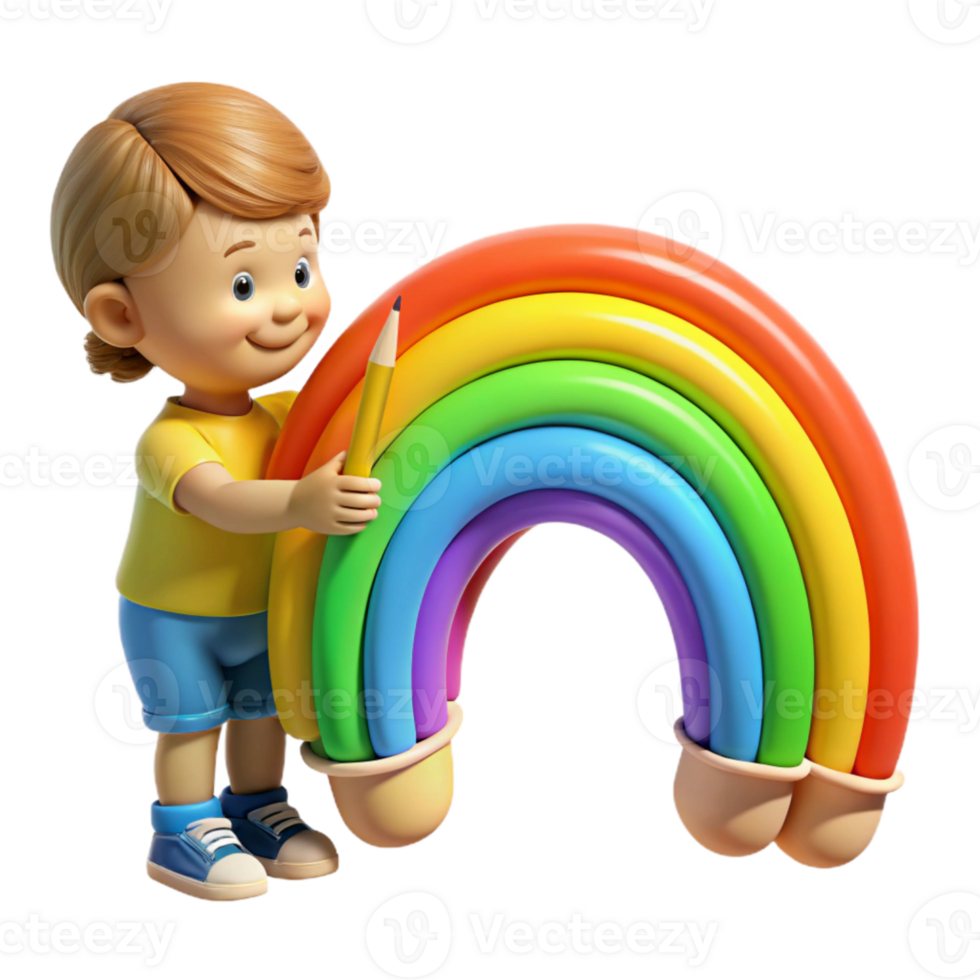 dramatic minimalist Child Drawing Rainbow Bright Colors Cutout high quality png