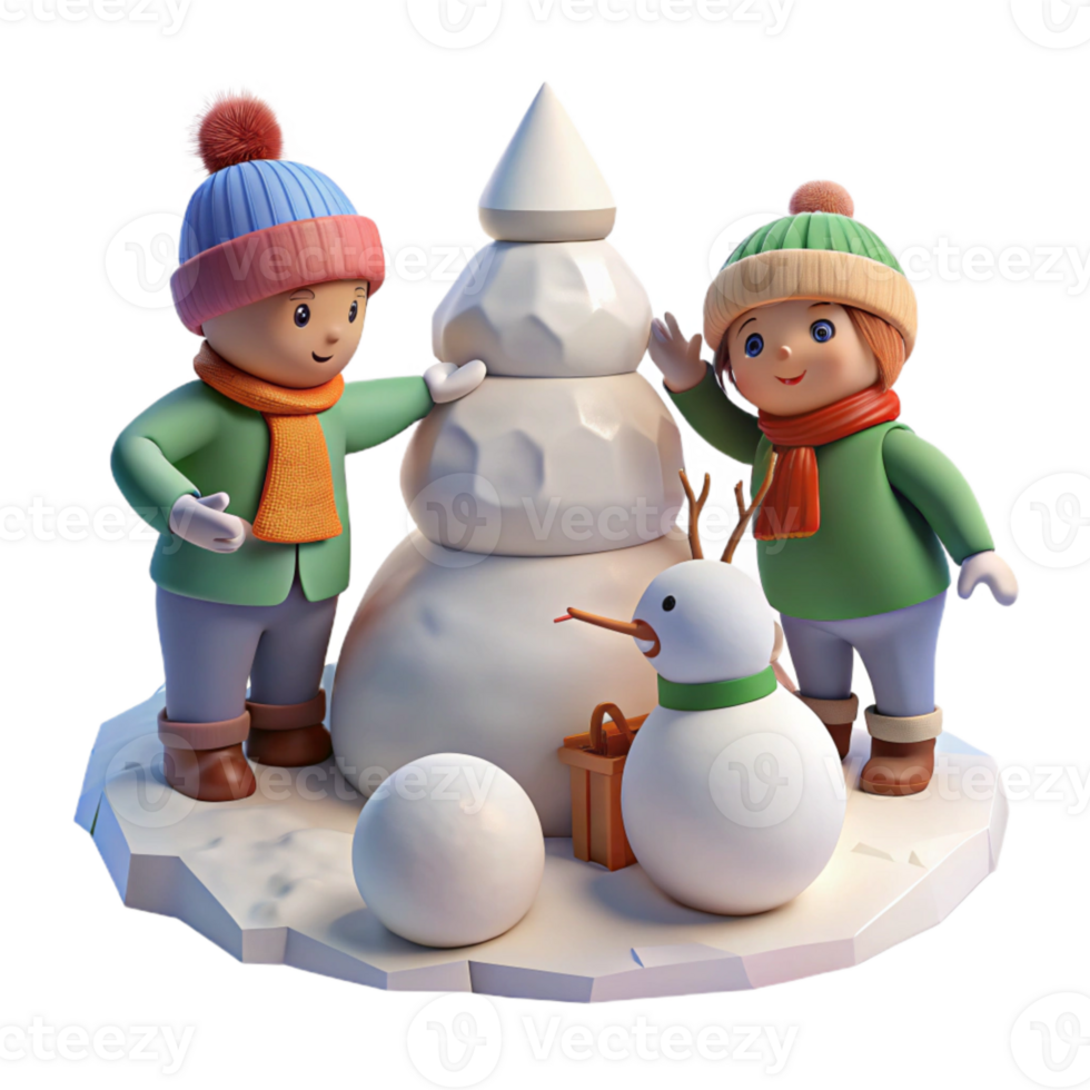 extraordinary artistic Children Building Snowman Winter Scene Isolated premium png