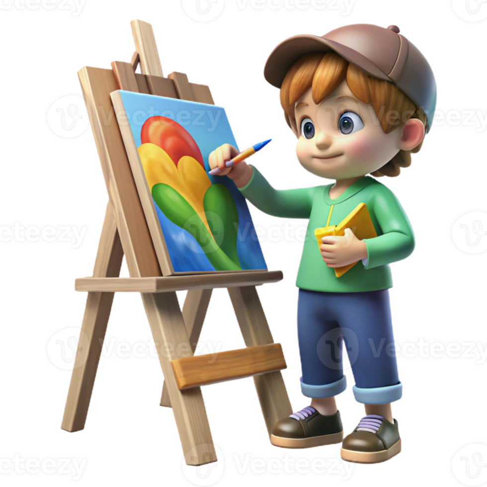 serene minimalist Child Painting Easel Colorful Artwork Isolated authentic png
