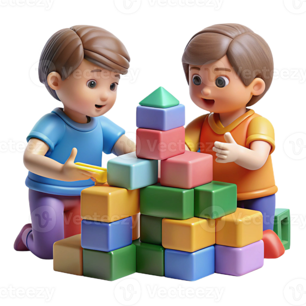 stunning artistic Children Playing Building Blocks Colorful Cutout high resolution png