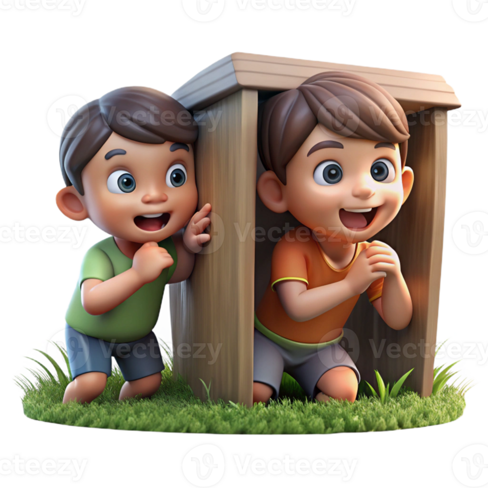 wonderful minimalist Children Playing Hide and Seek Outdoor Fun Transparent premium png