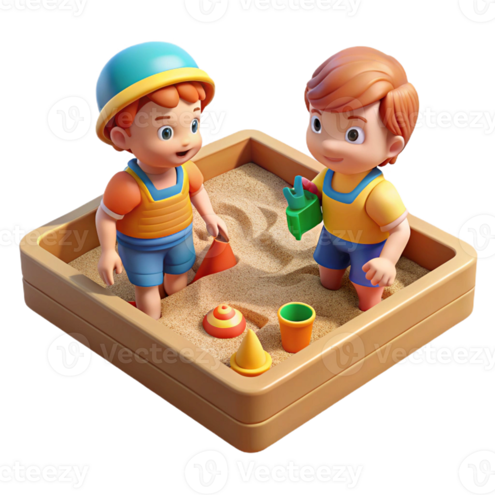 dramatic vintage Children Playing in Sandbox Isolated high resolution png