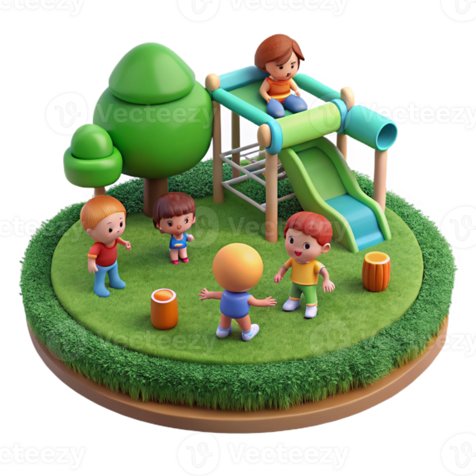 stunning rustic Children Playing in Park Green Grass Isolated authentic png