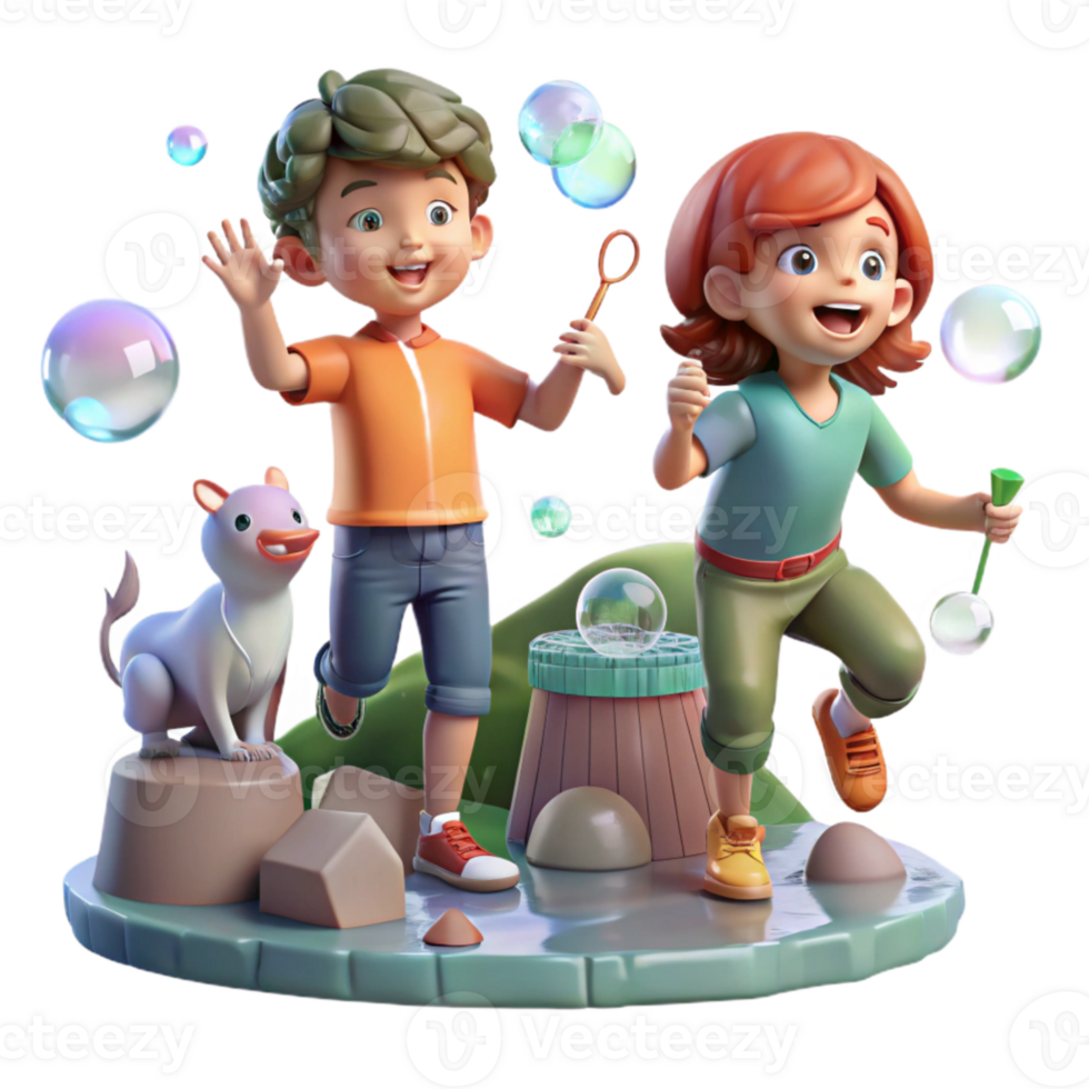 serene modern Children Playing with Bubbles Outdoor Fun Transparent high quality png
