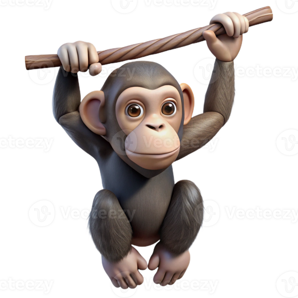stunning rustic Chimpanzee Isolated Hanging From Branch authentic png