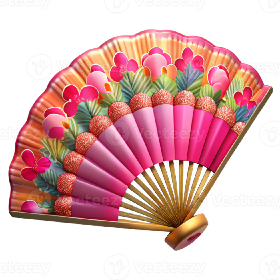 magnificent classic Chinese Fan Vibrant Floral Pattern Isolated detailed png