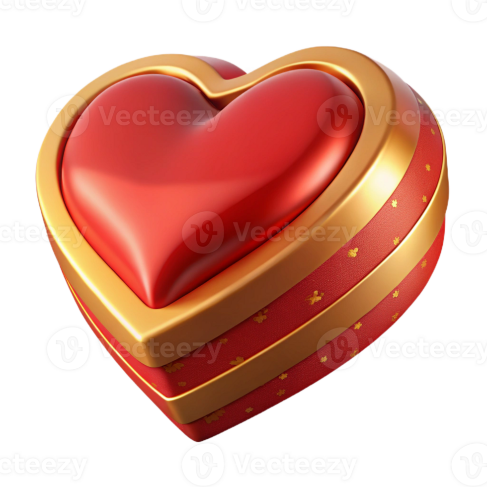 stunning rustic Chocolate Box Heart Shaped Red and Gold Cutout 4K png