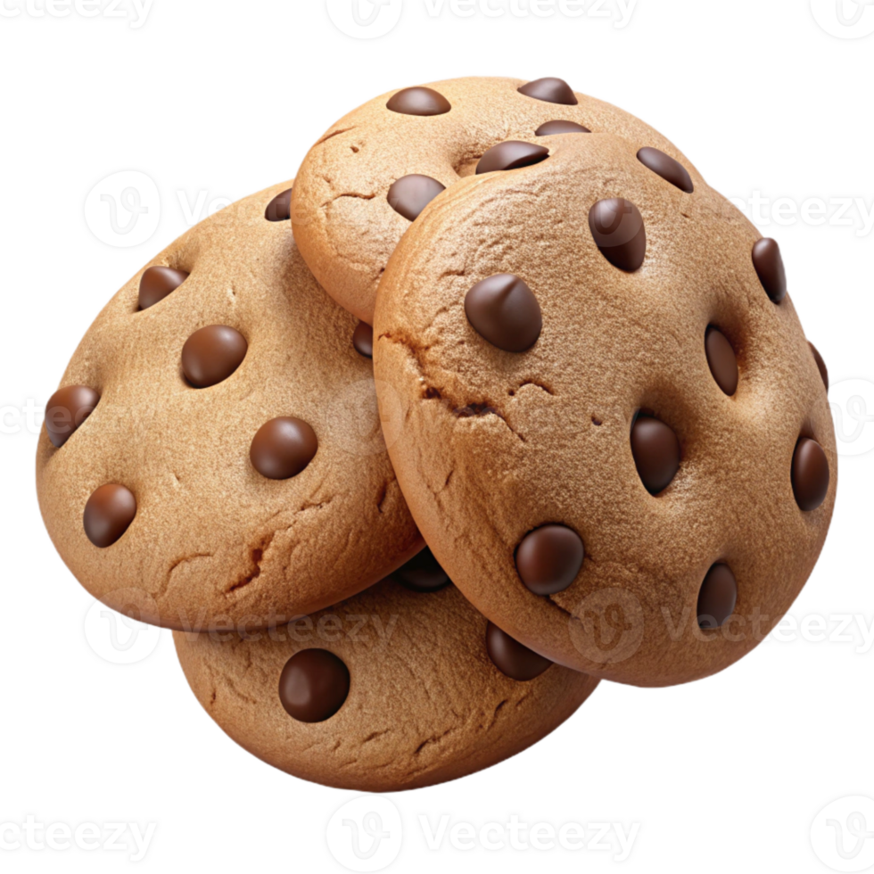 dramatic traditional Chocolate Chip Cookies Isolated on Transparent Background 4K png