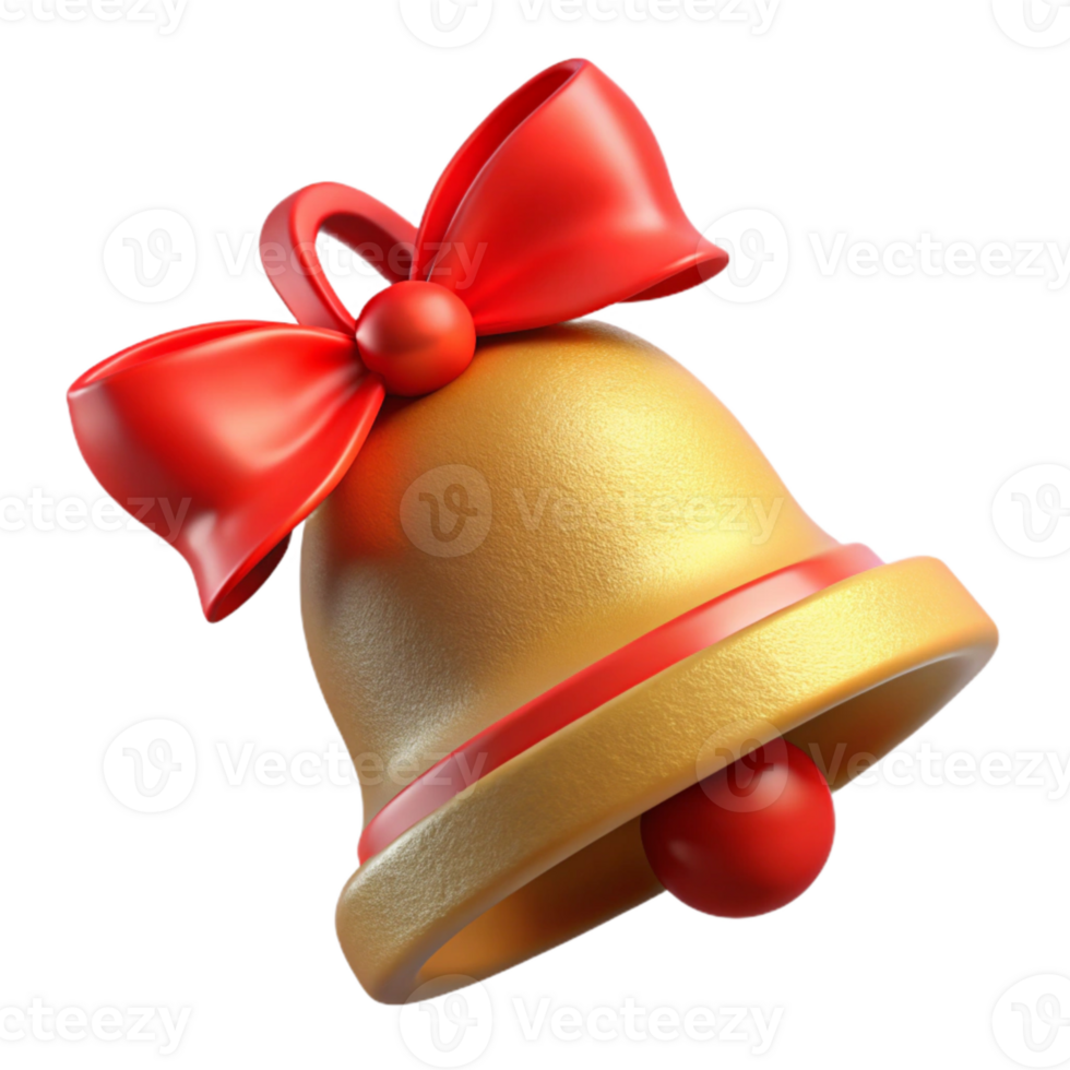 serene rustic Christmas Bell with Ribbon Red and Tied Isolated genuine png