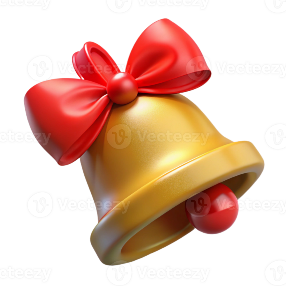wonderful rustic Christmas Bell with Ribbon Red and Tied Isolated professional png