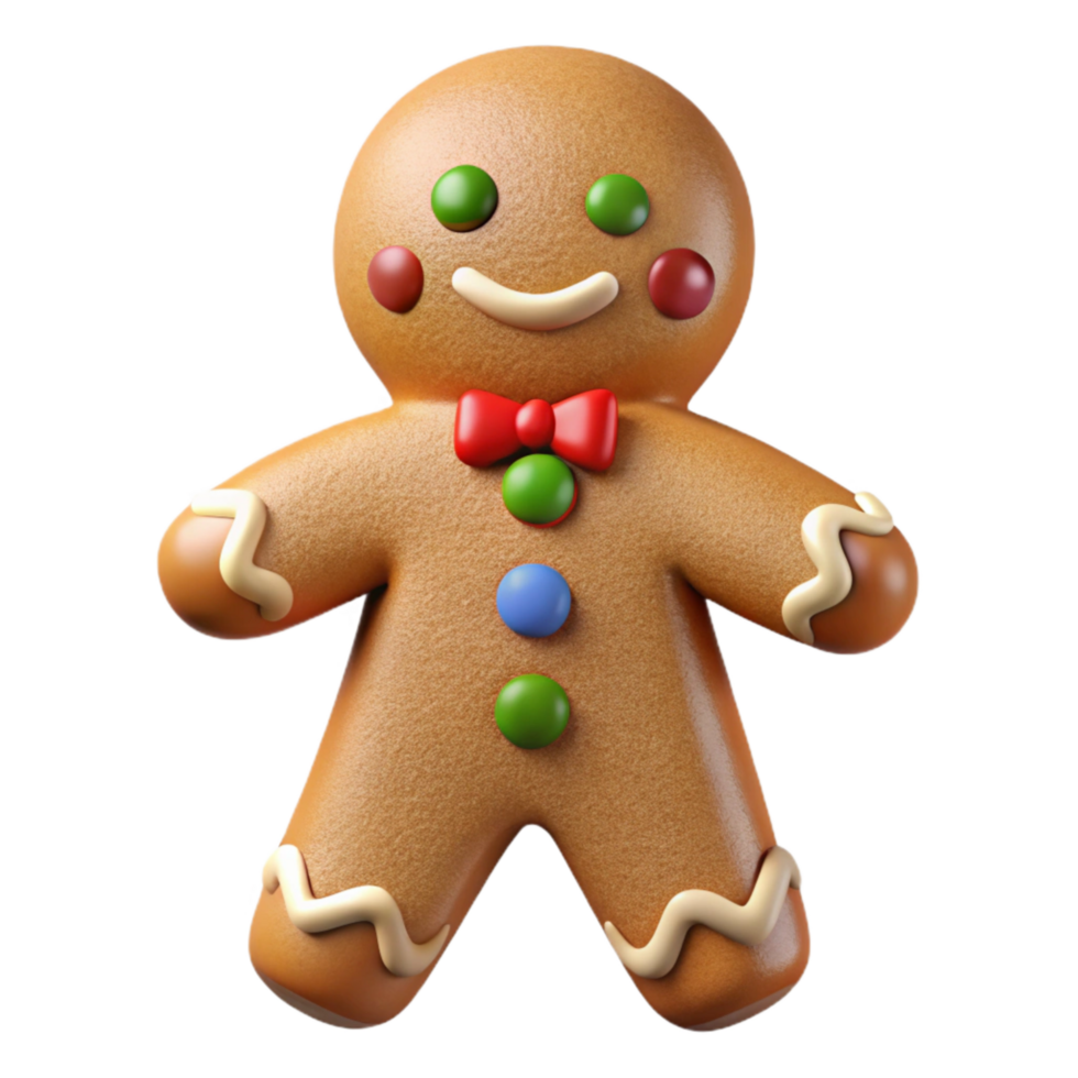 serene rustic Christmas Gingerbread Man Decorated Transparent Background 4K png