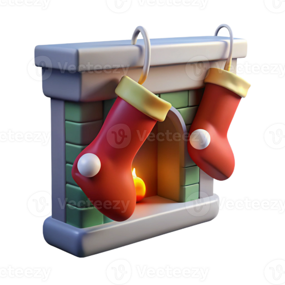 impressive classic Christmas Stocking Hanging on Fireplace Isolated 4K png