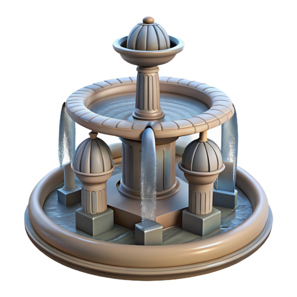 serene rustic City Park Fountain Water Jets Transparent Background high resolution png