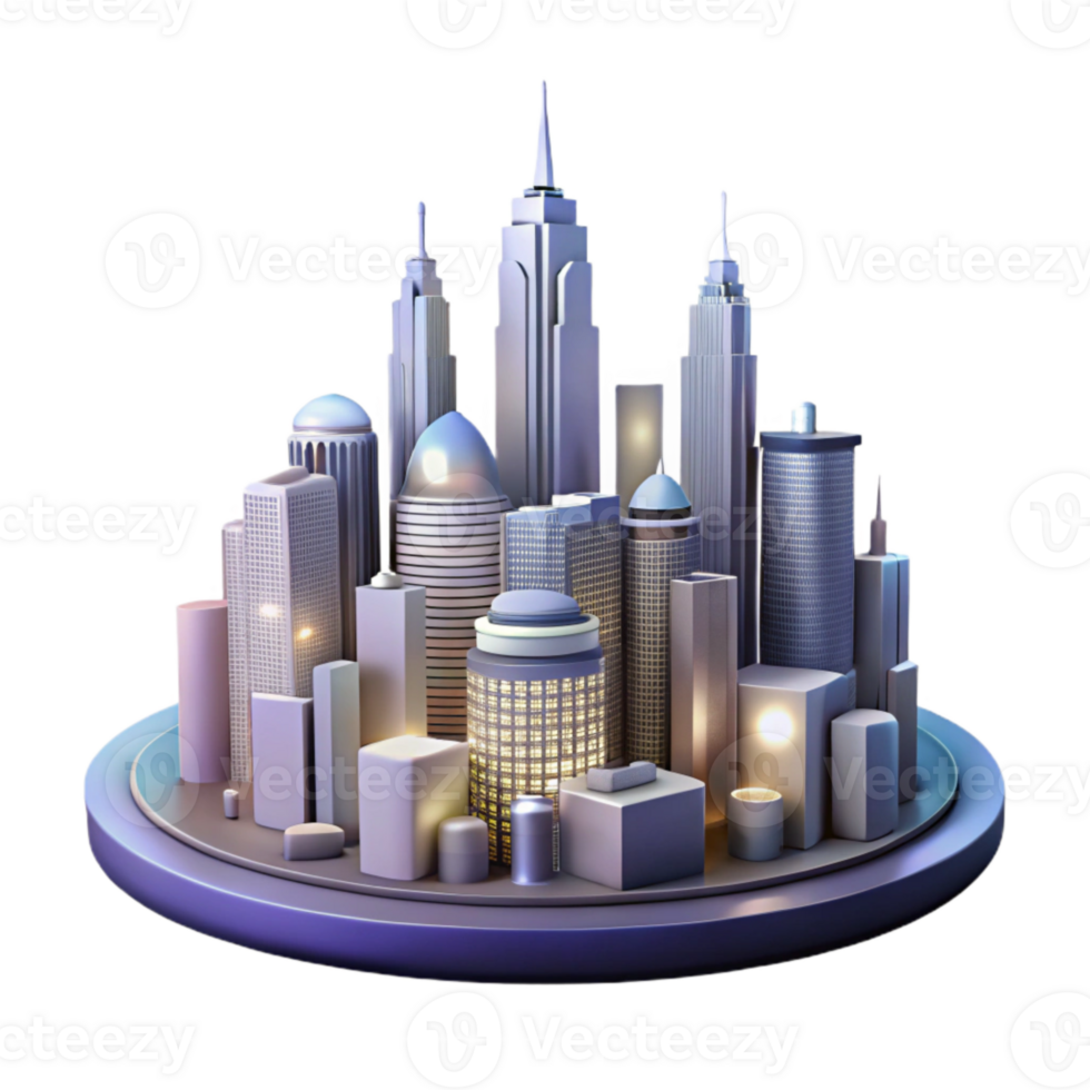 vibrant rustic Cityscape Skyline Night View Isolated high quality png