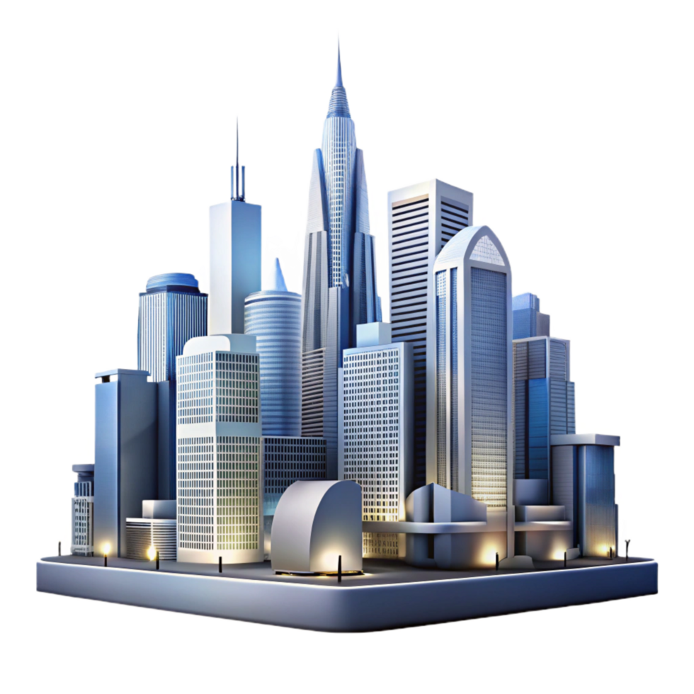 serene classic City Skyline Modern Architecture Night View Transparent Background detailed png