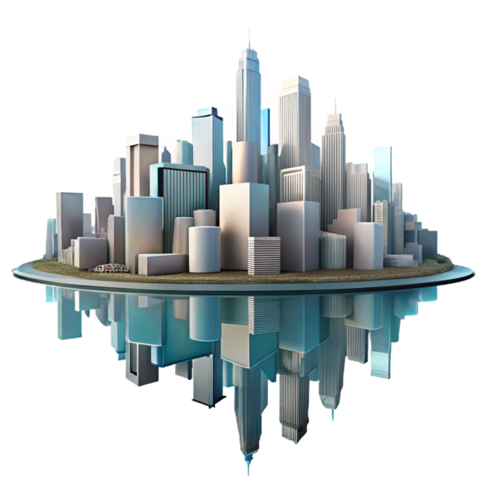 serene creative City Skyline Reflection in Water Isolated professional png