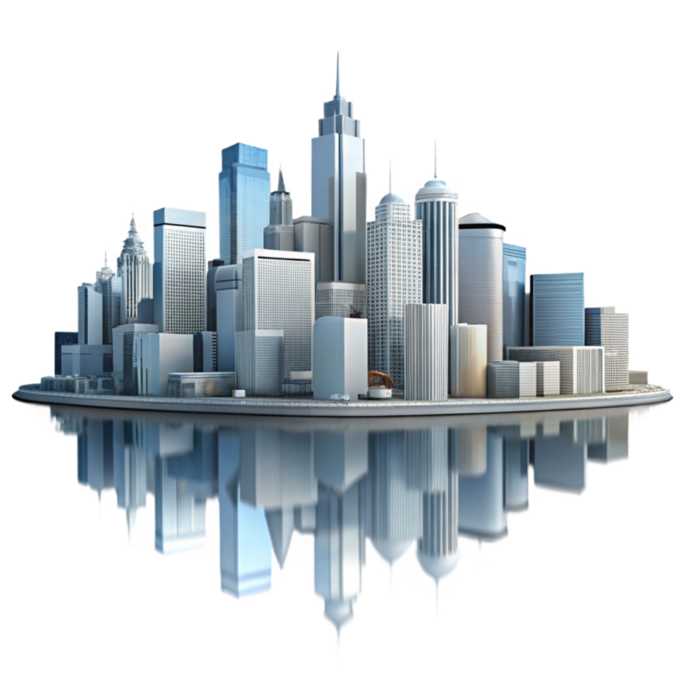 serene minimalist City Skyline Reflection in Water Isolated authentic png