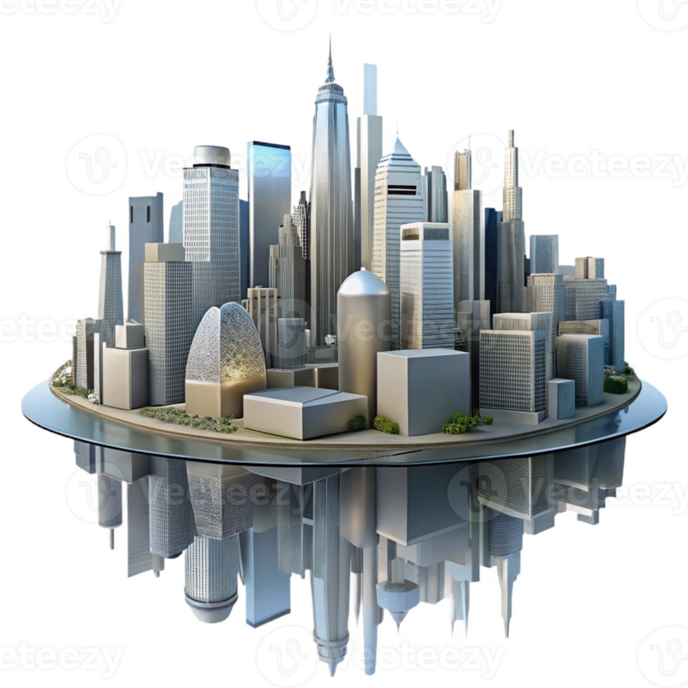 extraordinary classic City Skyline Reflection in Water Isolated 4K png