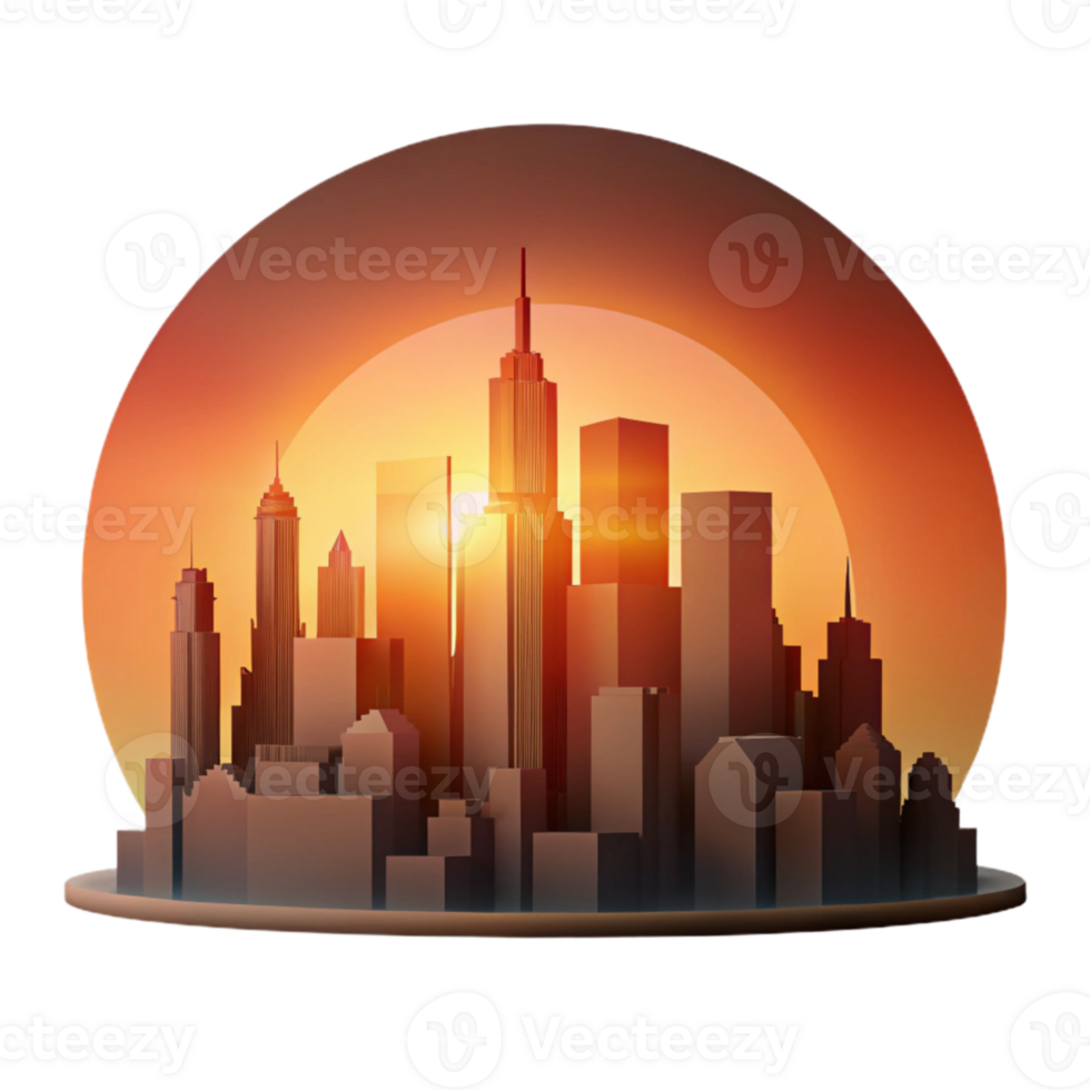 dramatic artistic City Skyline Silhouette Sunset Colors Transparent Background professional png