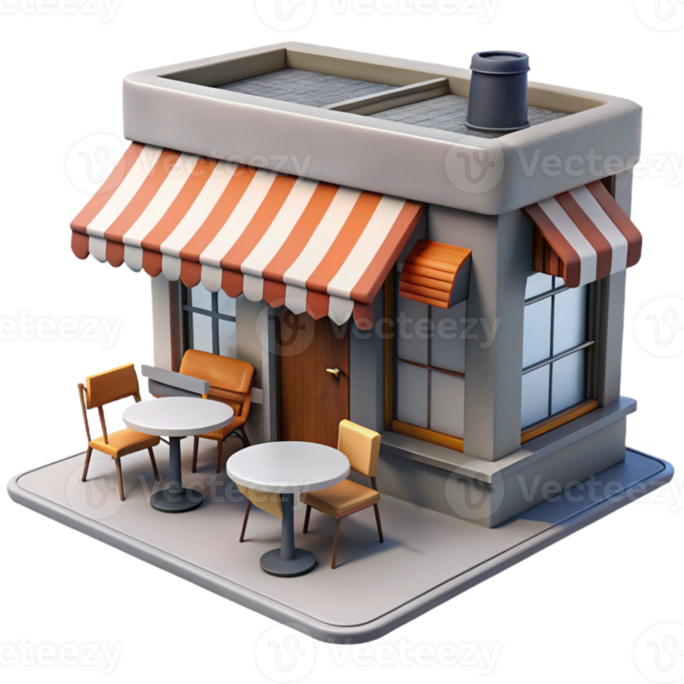 vibrant minimalist City Street Cafe with Outdoor Tables Transparent Background professional png