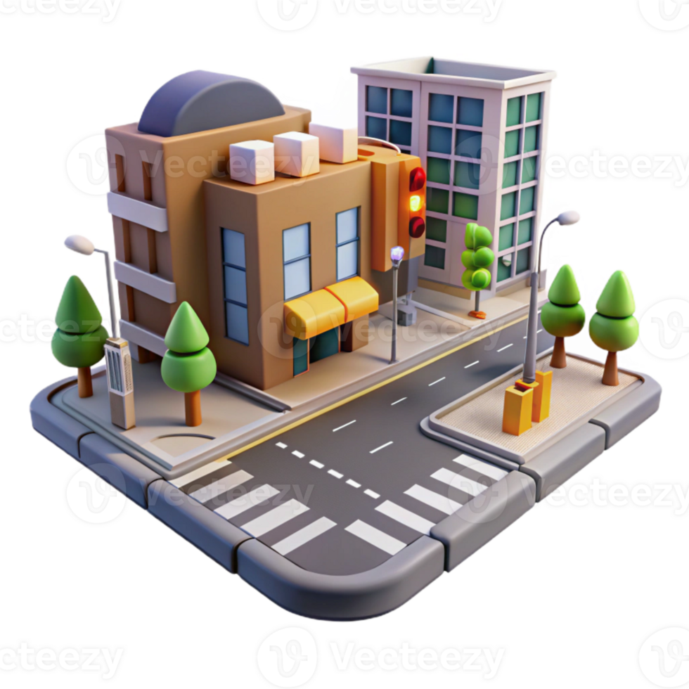 dramatic rustic City Street Busy Intersection Daytime View Transparent Background authentic png