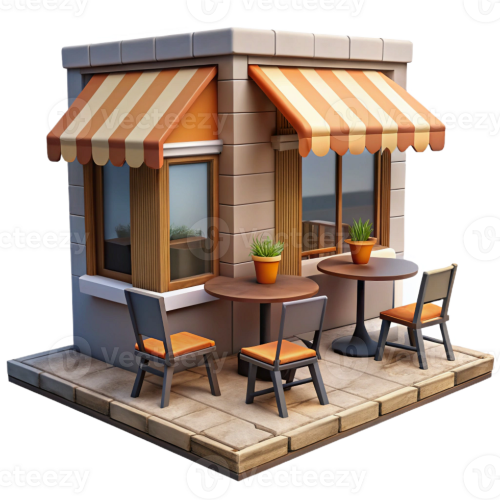 extraordinary rustic City Street Cafe with Outdoor Tables Transparent Background detailed png