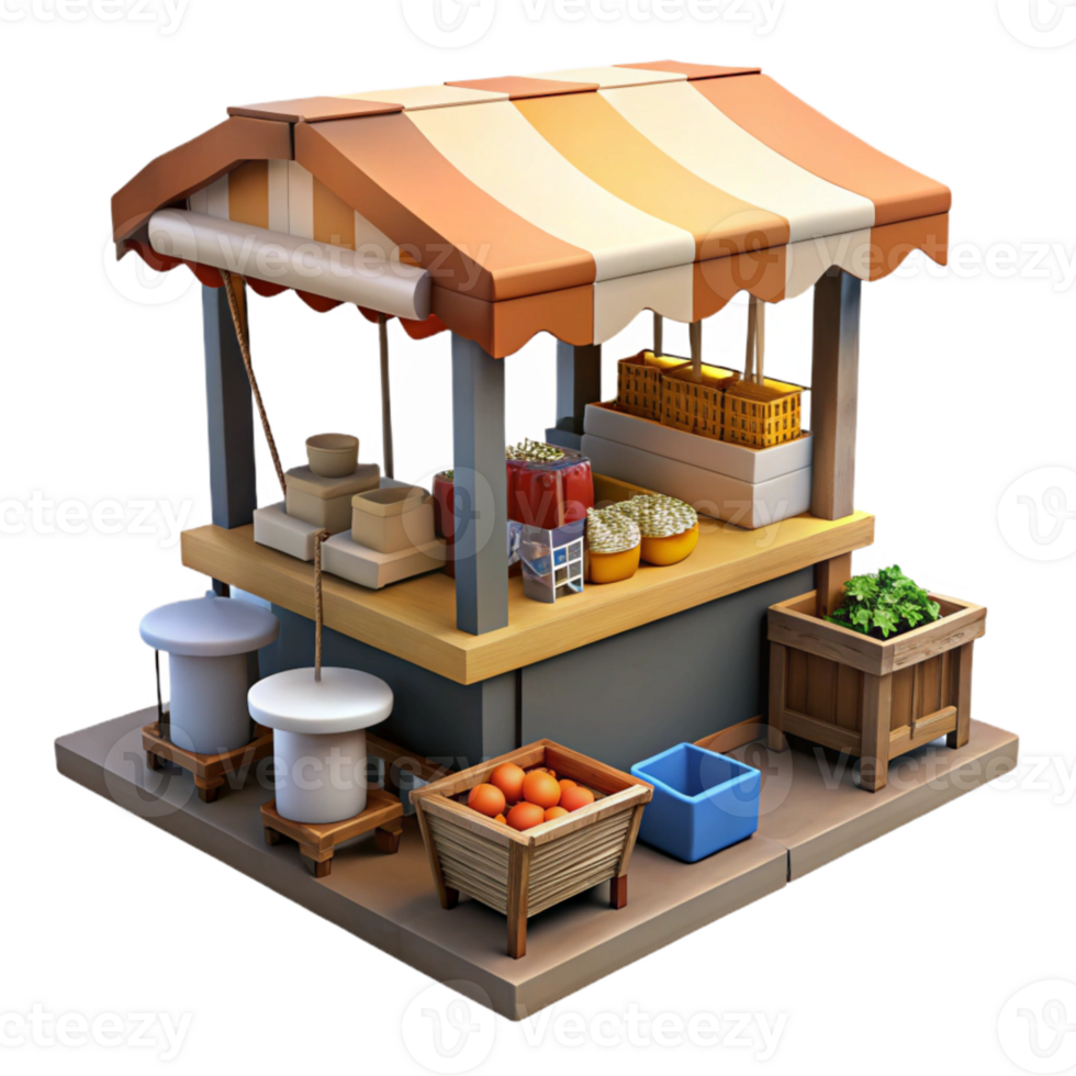 impressive rustic City Street Market with Vendors Transparent Background detailed png