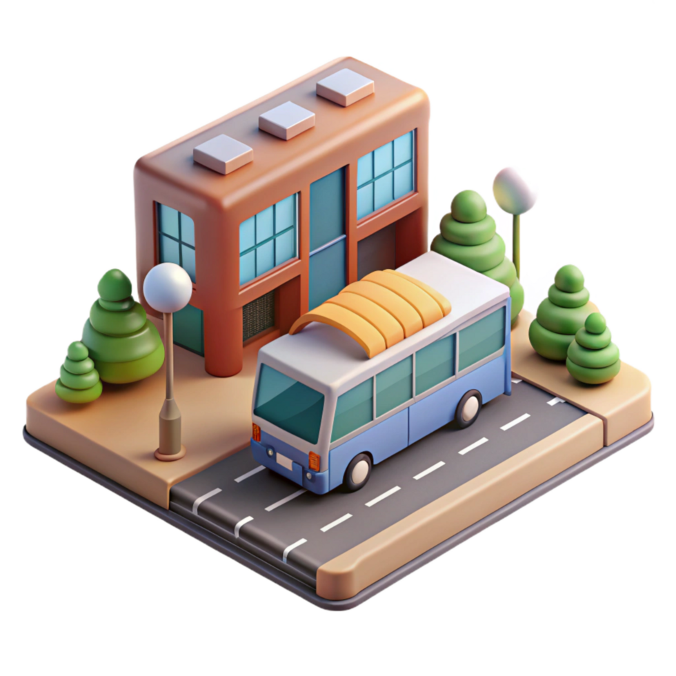 magnificent vintage City Street with Bus Public Transport Transparent Background high resolution png
