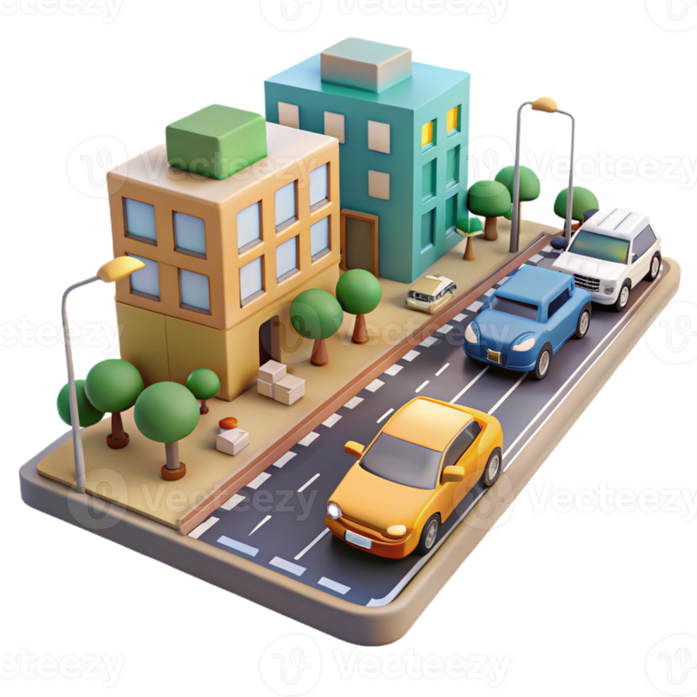 wonderful traditional City Street with Cars Traffic Flow Transparent Background authentic png