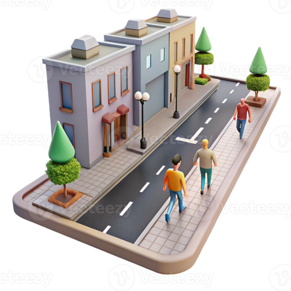 dramatic contemporary City Street with Pedestrians Walking Transparent Background detailed png