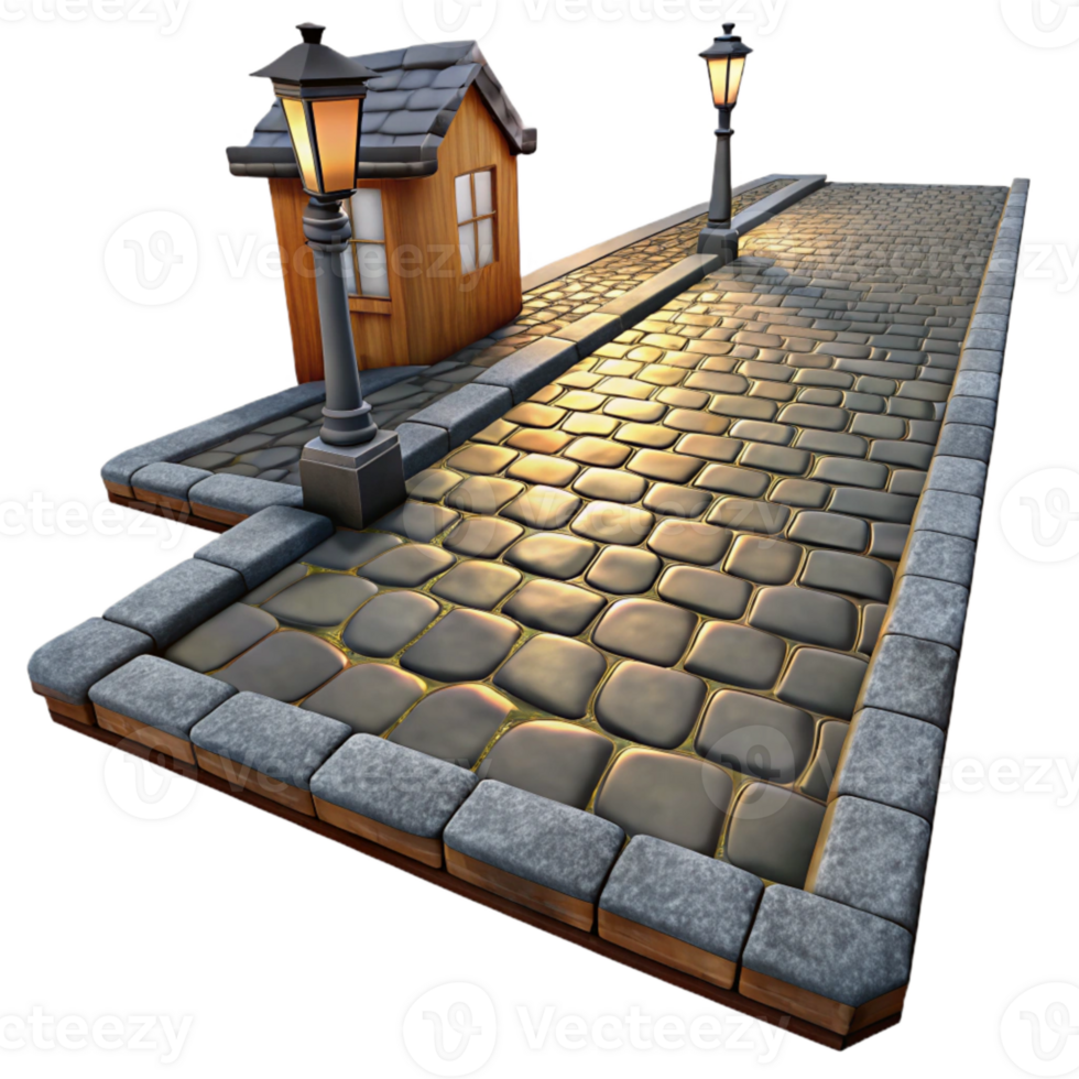 beautiful minimalist City Street with Cobblestone Paving Cutout high resolution png