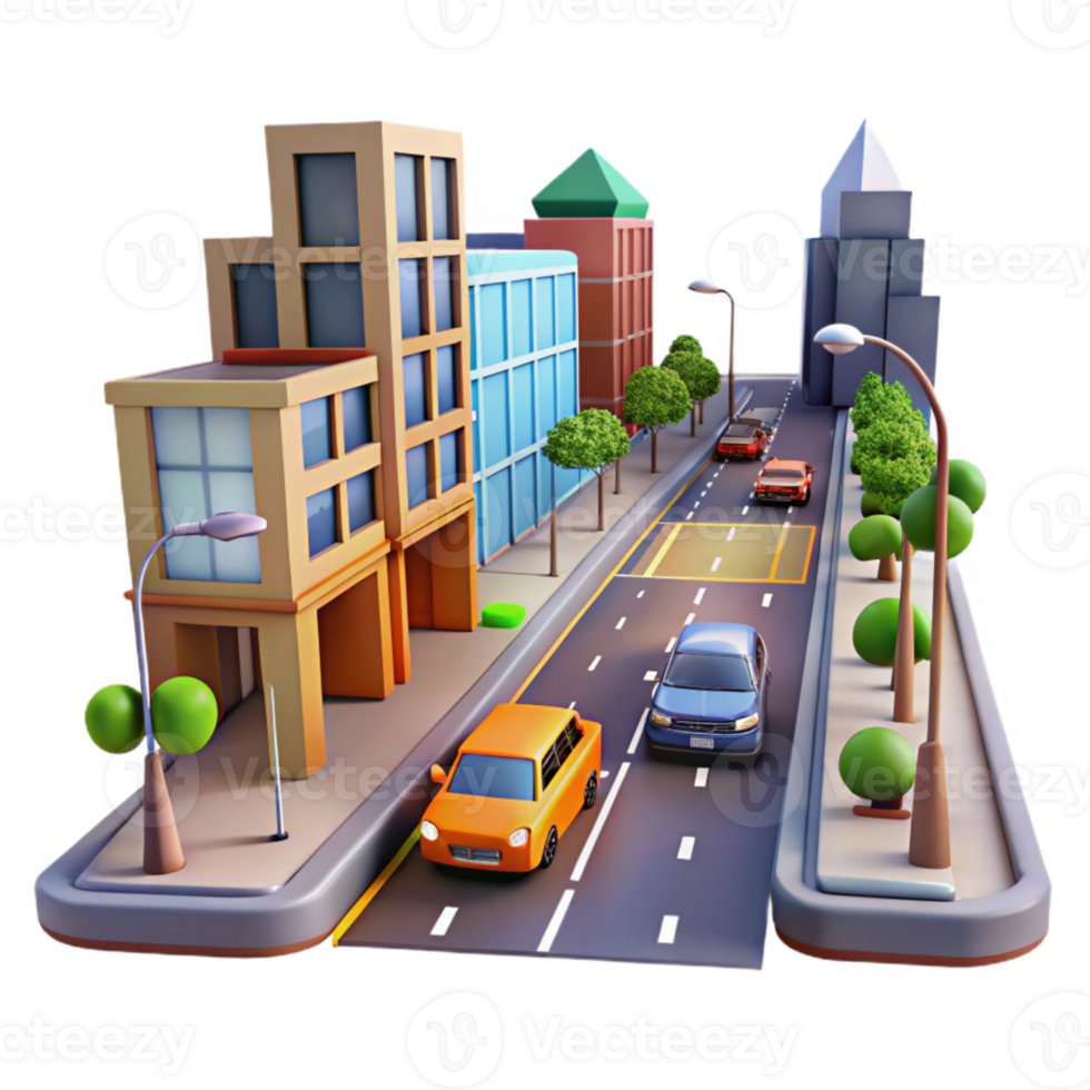 vibrant modern City Street with Traffic Blur Isolated authentic png