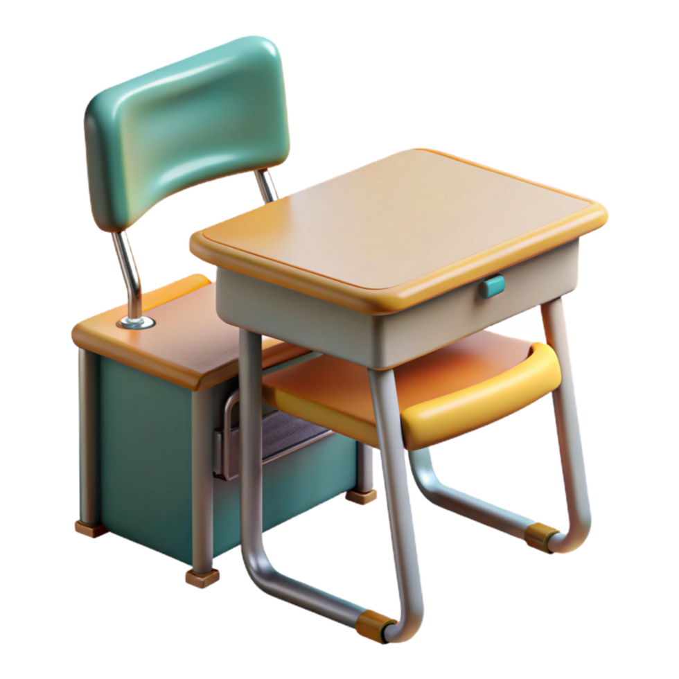 dramatic modern Classroom Desk with Chair Front View Transparent Background premium png