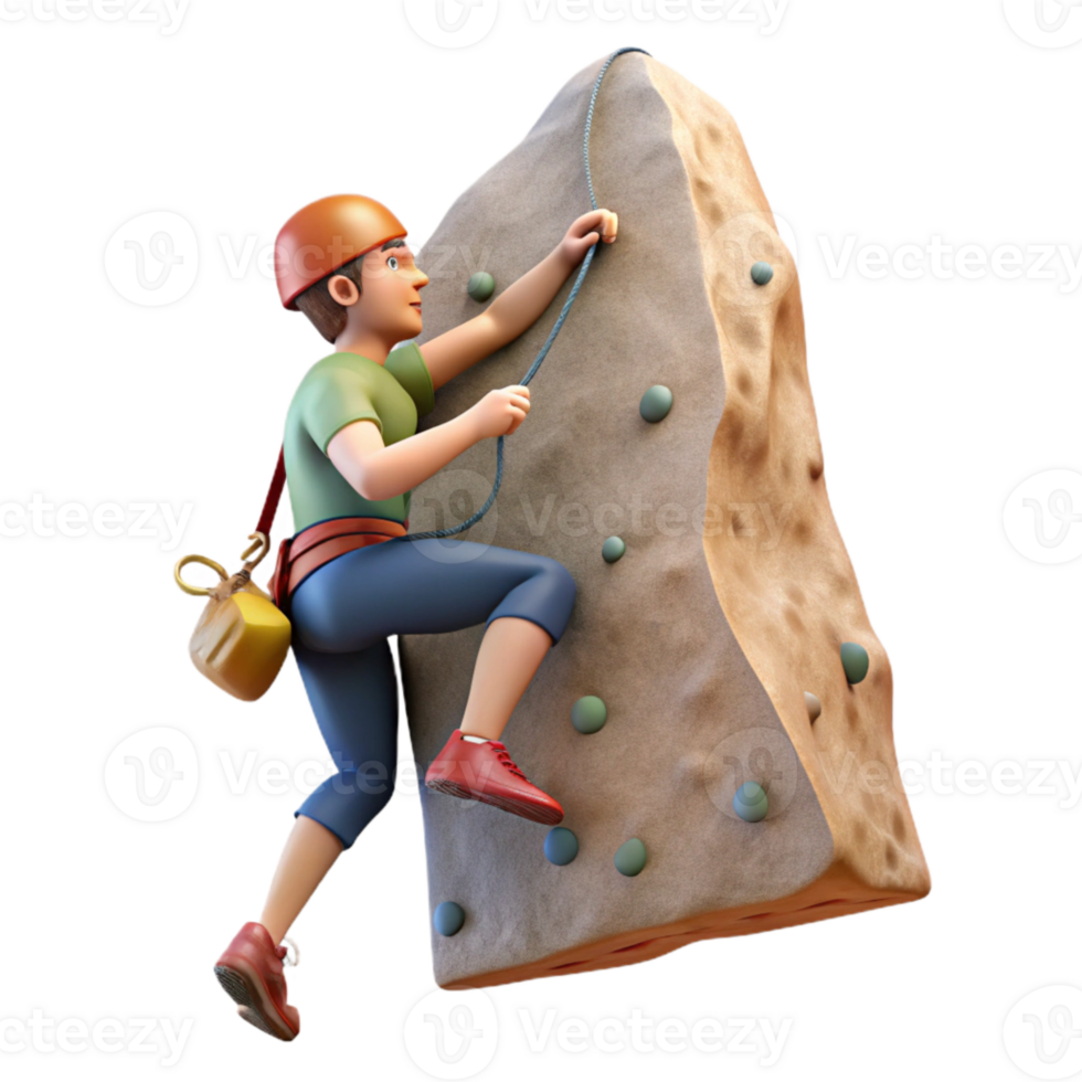 vibrant modern Climber Scaling Steep Rock Face Isolated on Transparent Background original png