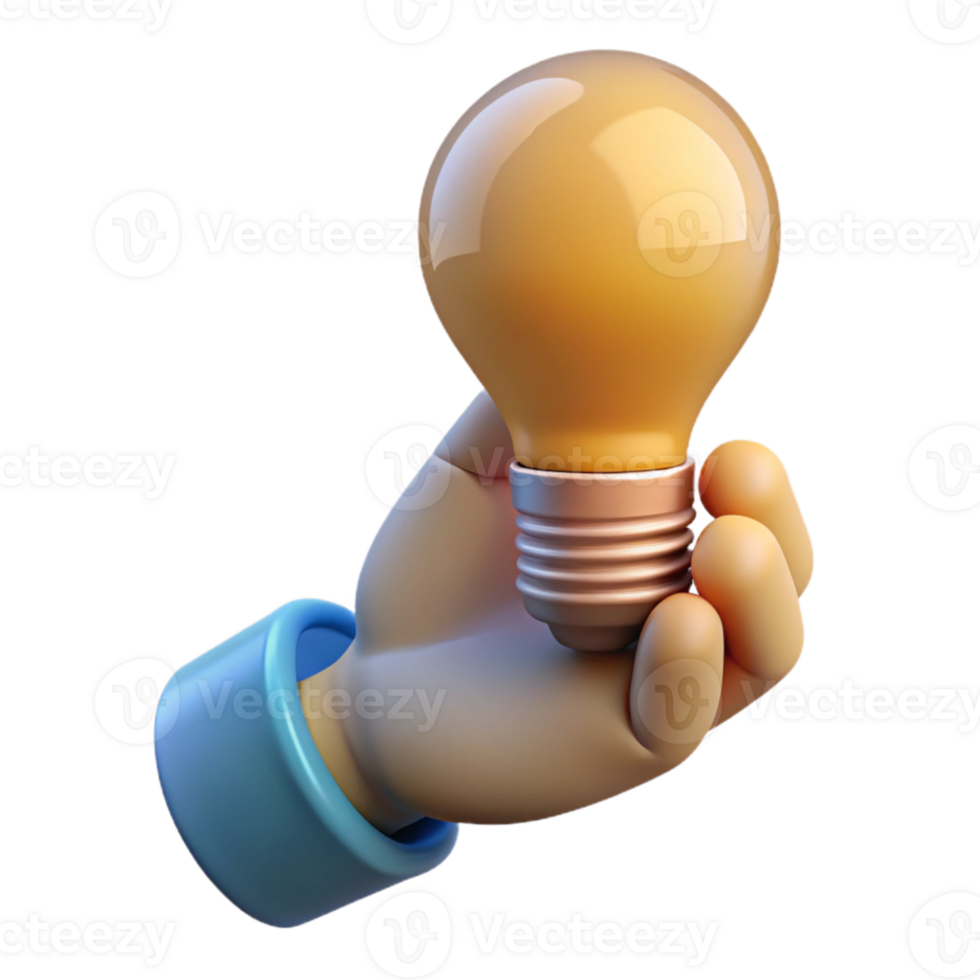 vibrant minimalist Close Up Hand Holding Lightbulb Isolated 4K png