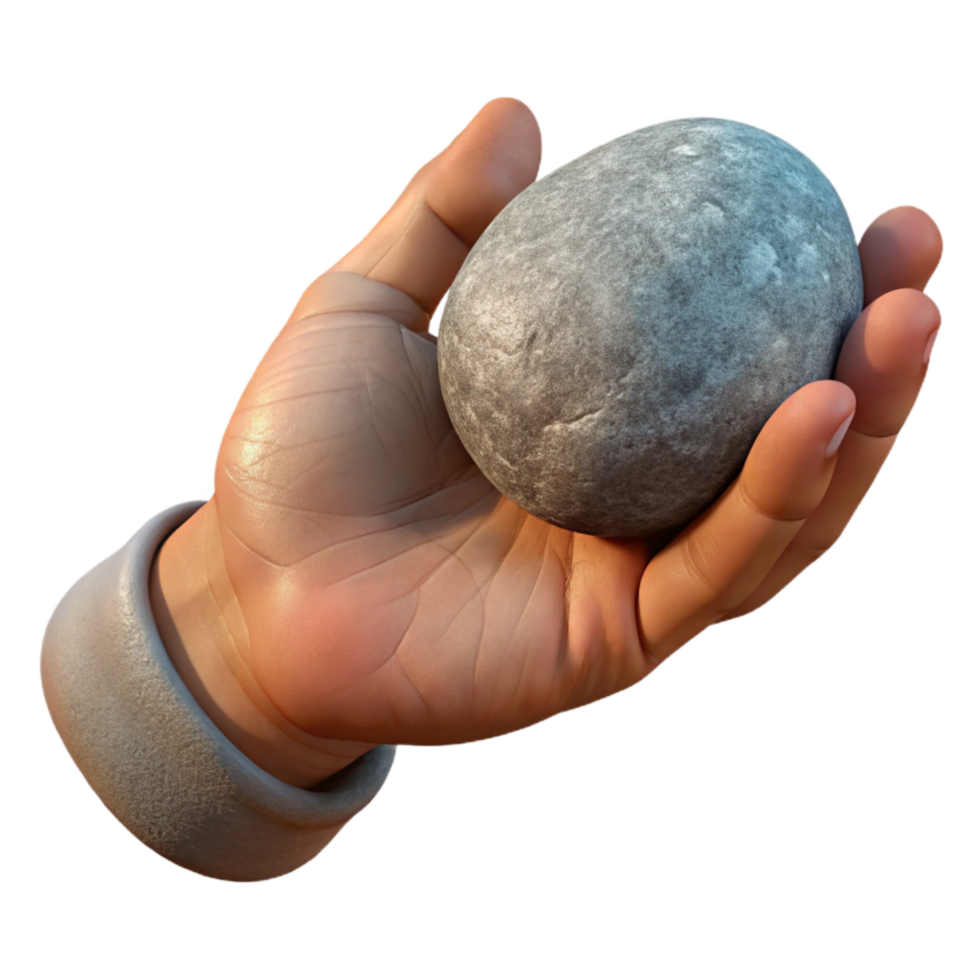 extraordinary creative Close Up of Hand Holding a Stone Isolated Element 4K png