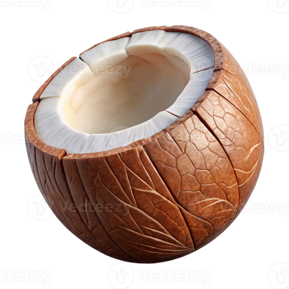 stunning creative Coconut Isolated Transparent Background Cracked Open 4K png