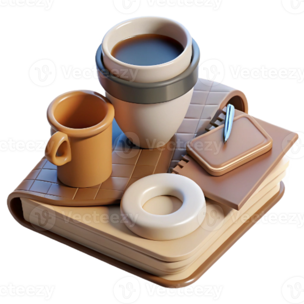 beautiful contemporary Coffee Cup and Notepad Cutout on Table original png